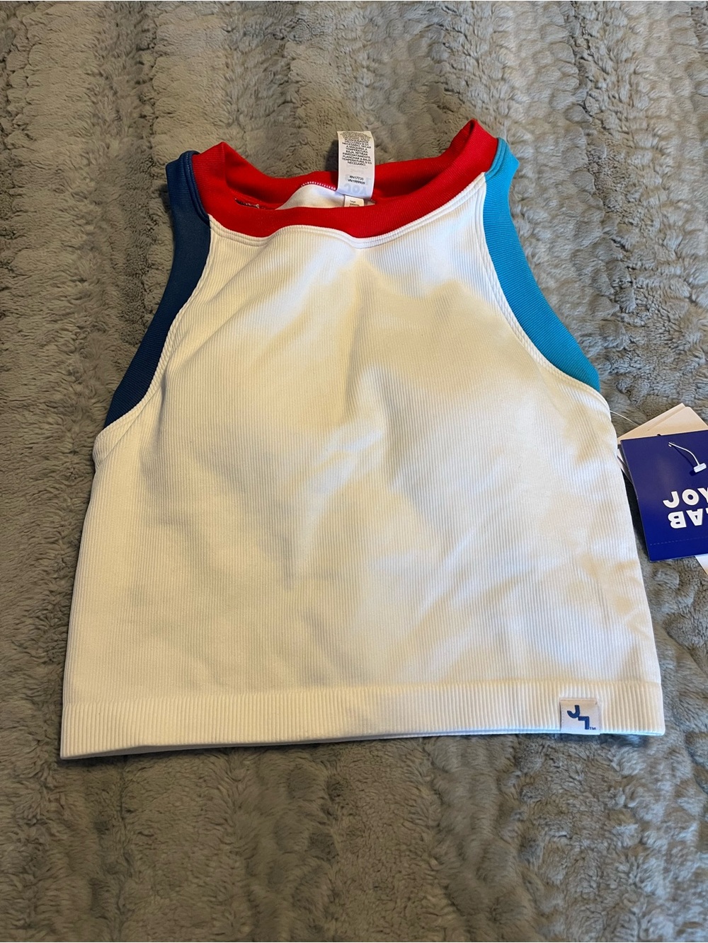 JoyLab White Ribbed Tank with Red and Blue Trim